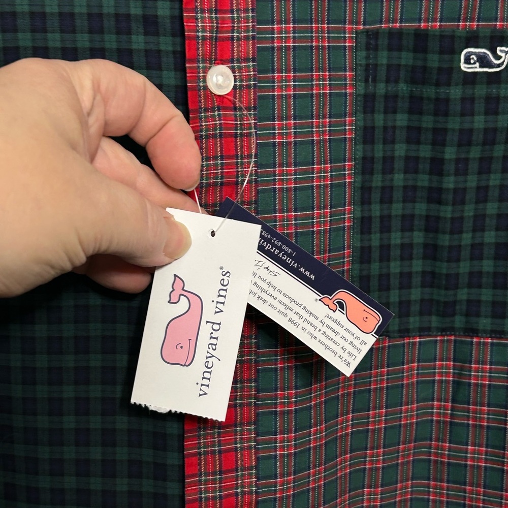 New! Vineyard Vines Tartan Plaid Poplin Button Down Whale Shirt Mens Size Large - Picture 6 of 9